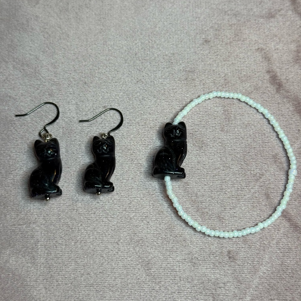 Galaxy Black Cat Jewelry Set Handmade NWT